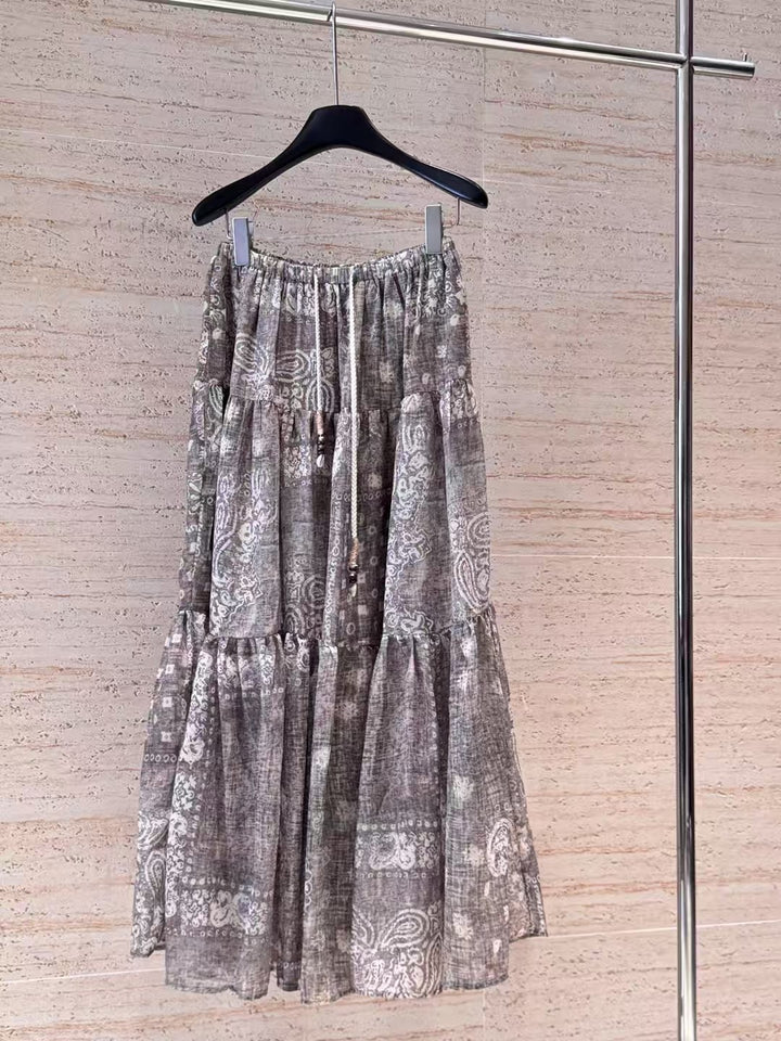 Dame Lagdelt Maxi Nederdel med elastisk Talje Stilla