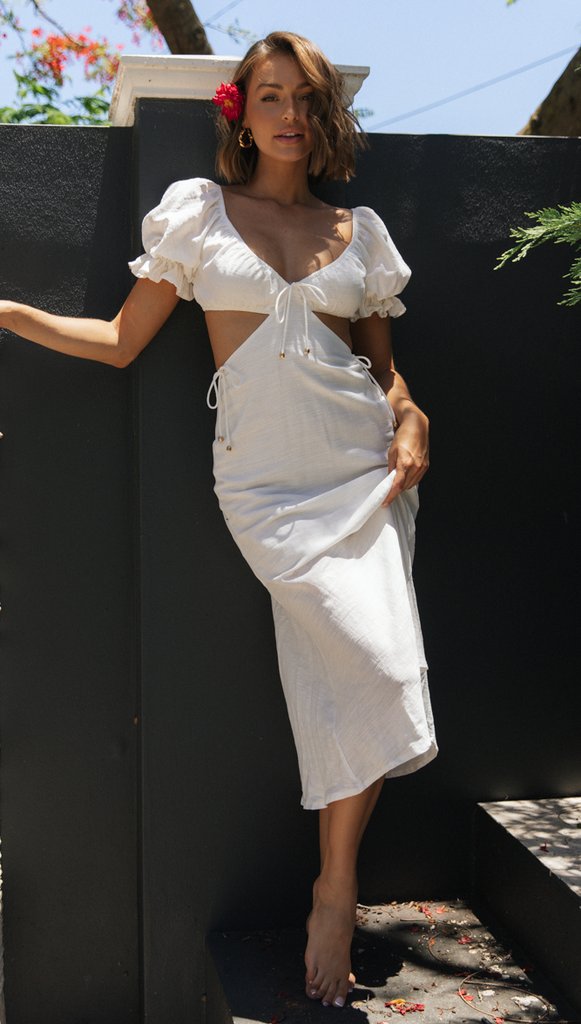 Damer elegant maxi kjole med puffærme design og side split Stilla