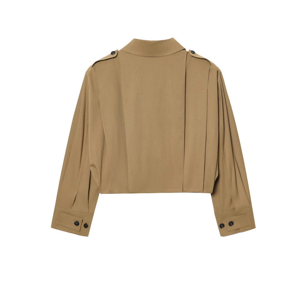 Femme Cropped Militærstil Knap-Jakke Stilla
