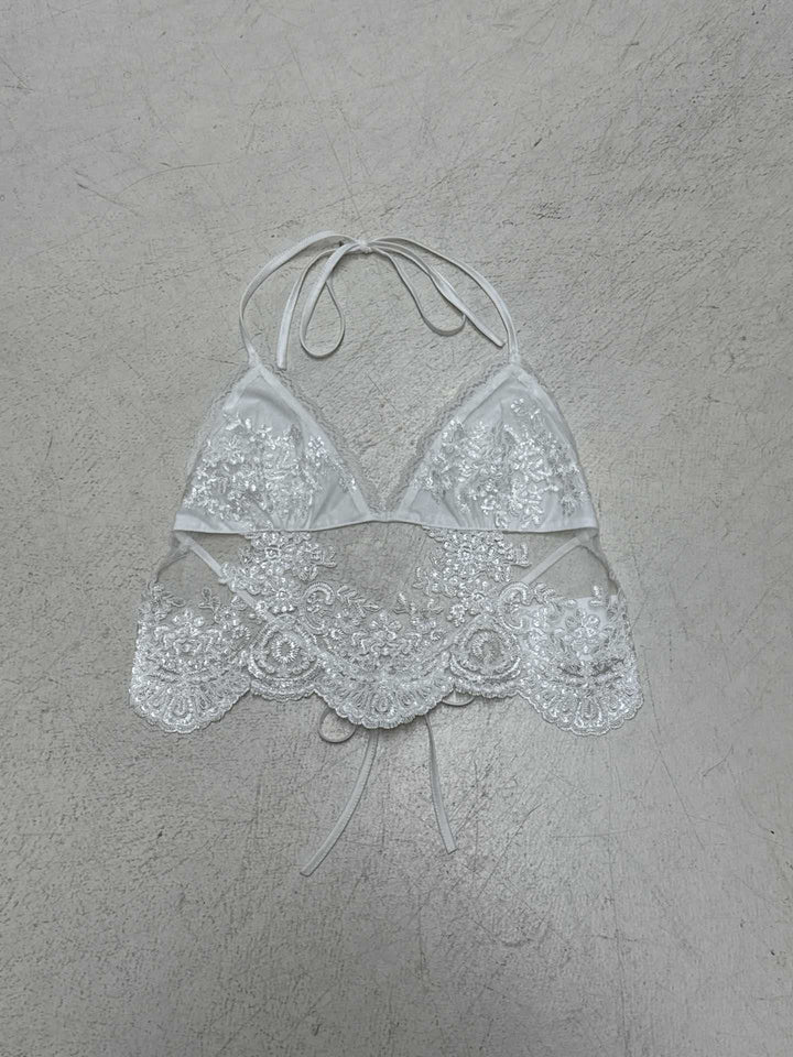Dame spidsetop med brede stropper og rynket bustier Skovae
