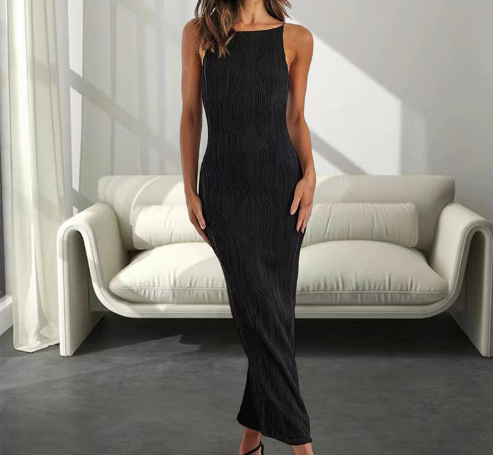 Dame maxikjole med smal pasform og elegant ribdesign Stilla