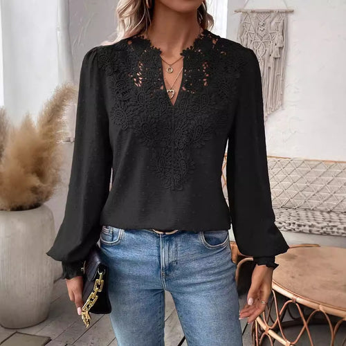 Dame elegant bluse med hulbroderi og voluminøse ærmer Stilla