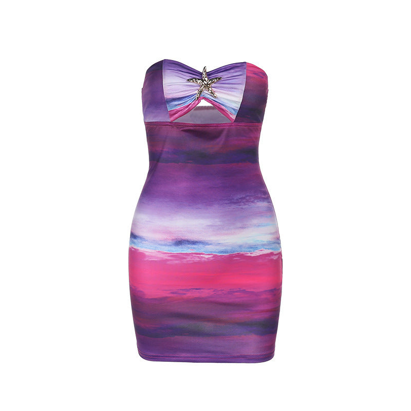 Kvinder Strapless Bodycon Mini Kjole med Burst Detalje Stilla