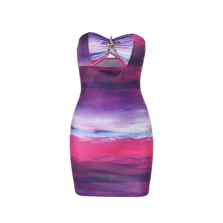 Kvinder Strapless Bodycon Mini Kjole med Burst Detalje Stilla