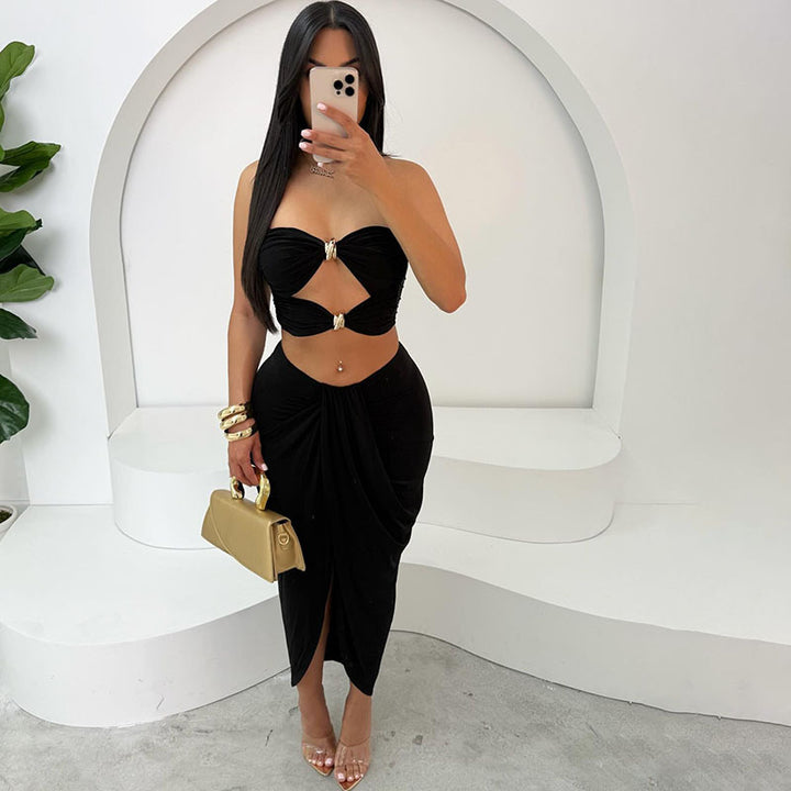 Dame top og maxi-nederdel sæt med raffineret cut-out-design Stilla