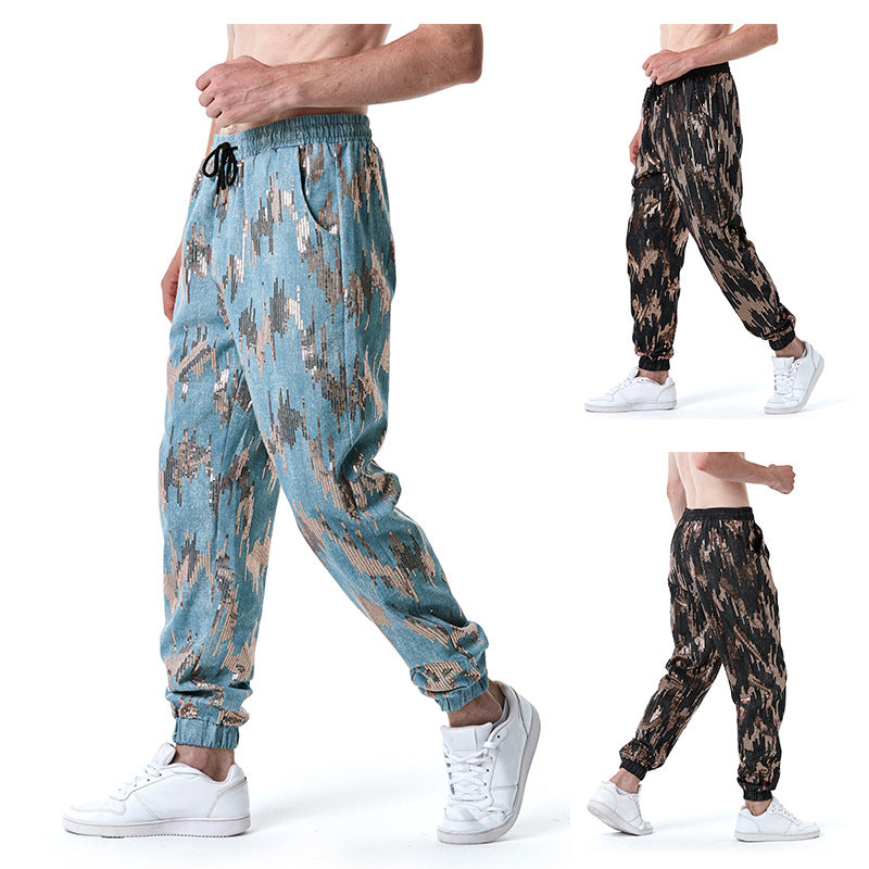 Herrer Trendy Paillet-detalje Joggingbuks Stilla