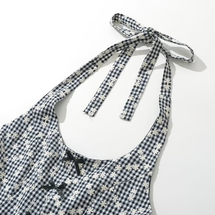 Femme Halter Neck Gingham Kjole Stilla