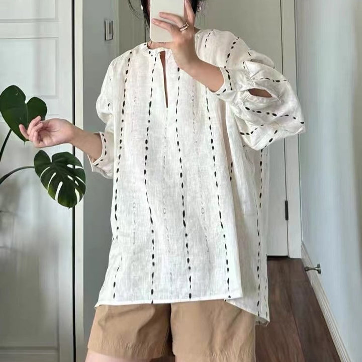 Femme Relaxed Fit Placket Detalje Skjorte Stilla