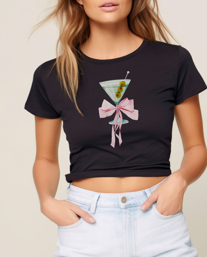 Dame Cropped T-Shirt med trendy Cocktail-design Skovae