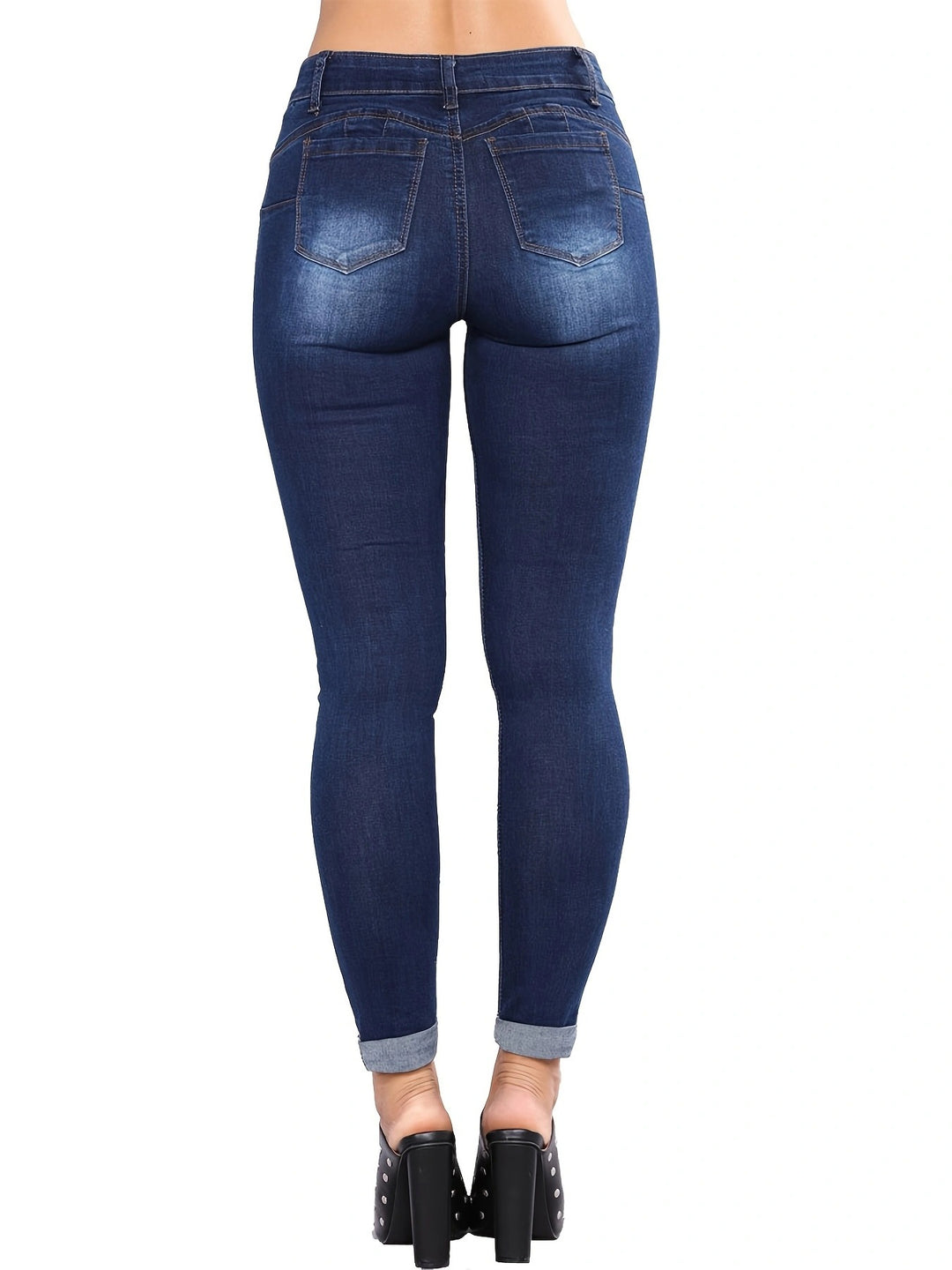 Damer højtaljede skinny jeans i moderne destroyed-look med frynset kant og figurformende design Stilla