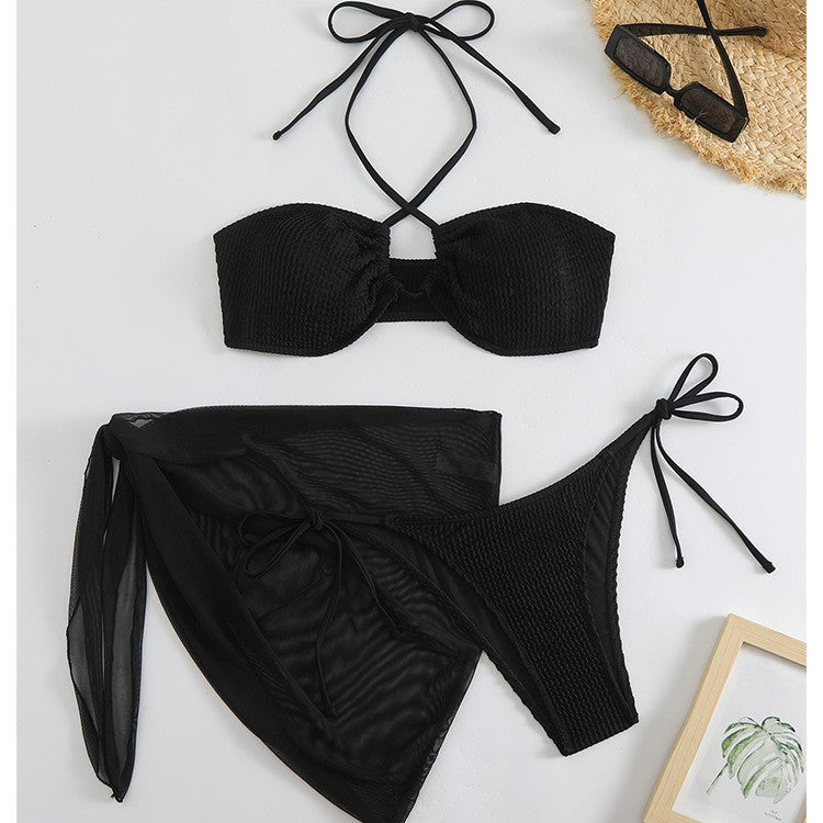 Dame Bikiniset med elegant bandeau-overdel og transparent omslagsskjørt Stilla