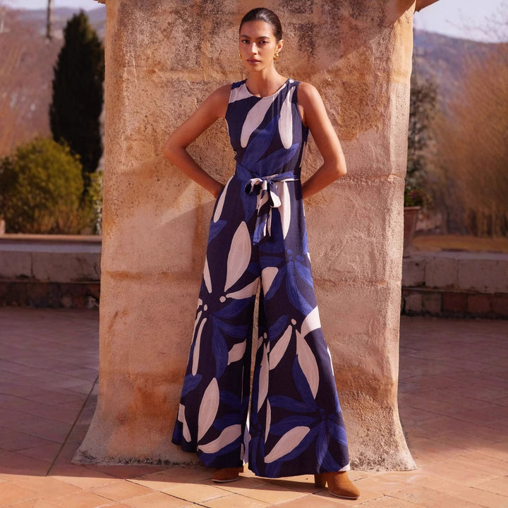 Women's Floral Maxi Dress with Tie Belt and Elegant Cut Stilla