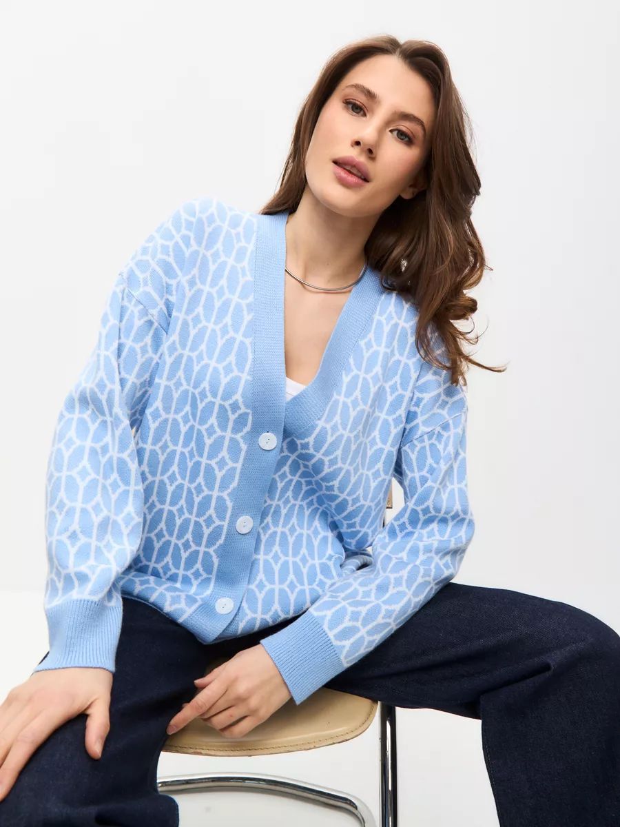 Dame strikk cardigan med moderne geometrisk mønster og behagelig pasform Stilla