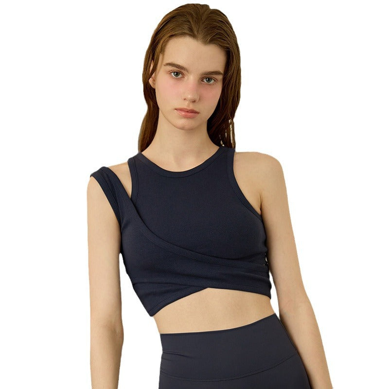Dame Sporty Crop-Top med asymmetrisk indpakningsdesign og åndbar pasform Stilla