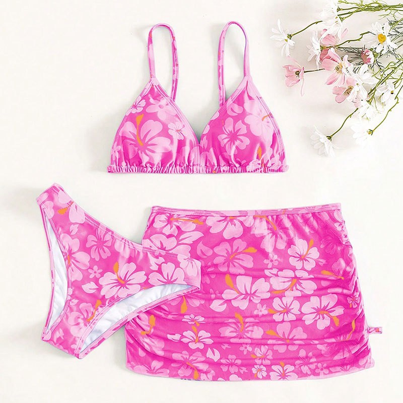Dame bikini-sæt med blomsterprint og sammenlignelige skørtedetaljer Stilla