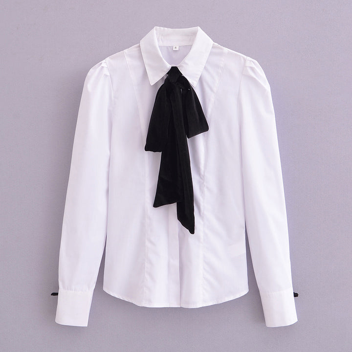 Dame Langærmet elegant Bluse med sløjfe-detalje Stilla