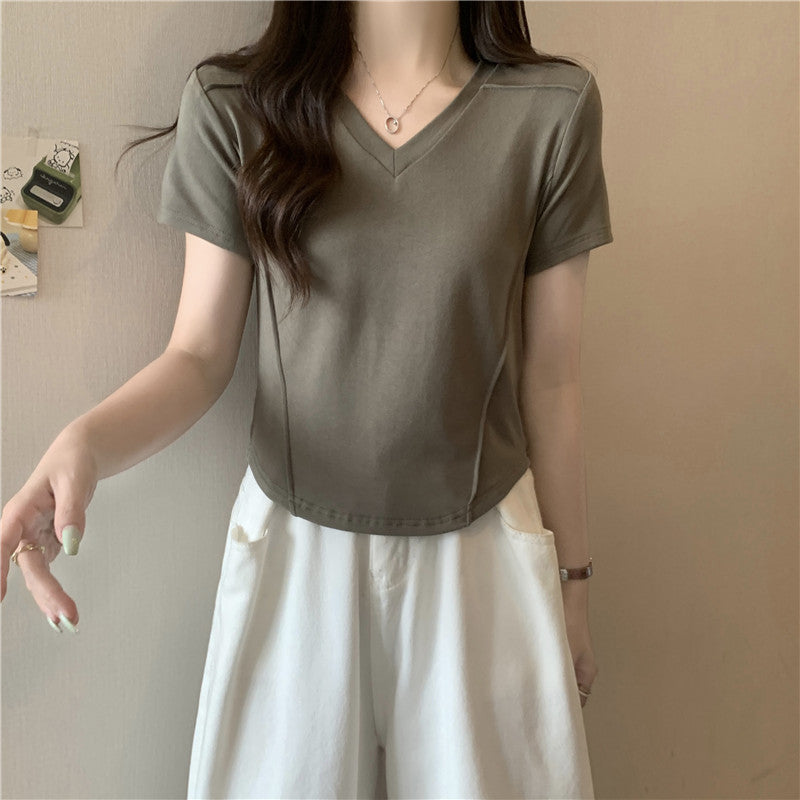 Femme Kortærmet V-Udskæring Basic T-Shirt Stilla