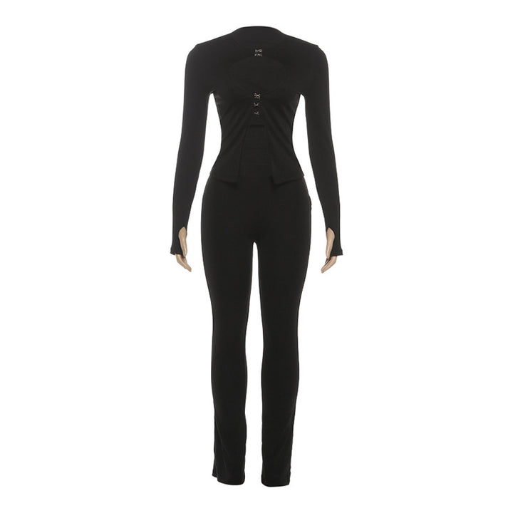 Dame Cut-Out Jumpsuit med elegant ståkrave og tætsiddende pasform Skovae