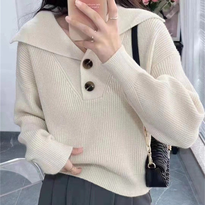 Femme Strik-Polo-Sweater med knapliste Stilla