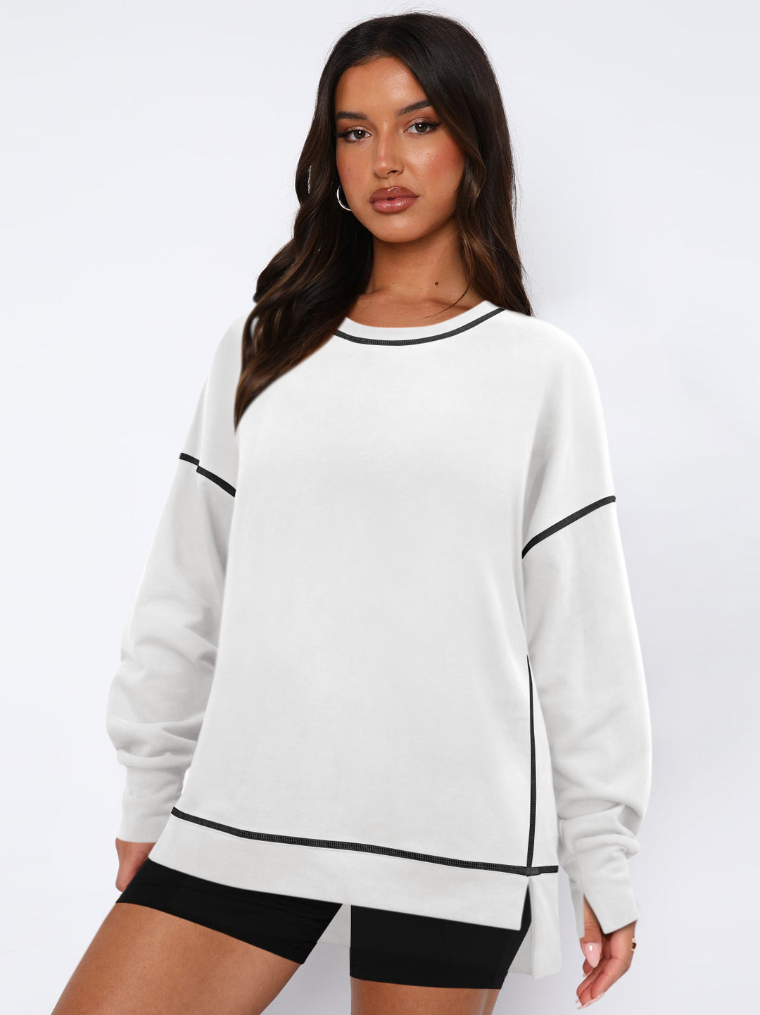 Dame afslappet sweatshirt med fashionabel pasform og overdimensionerede ærmer Stilla