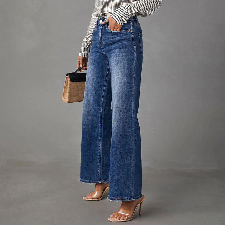 Dame Højtskåret Denim-Jeans i casual Bootcut-stil med moderne vask Stilla