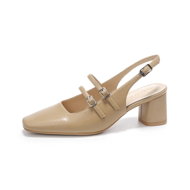 Dame Slingback-hæle med firkantet tåform og dobbelt rem-detalje Stilla