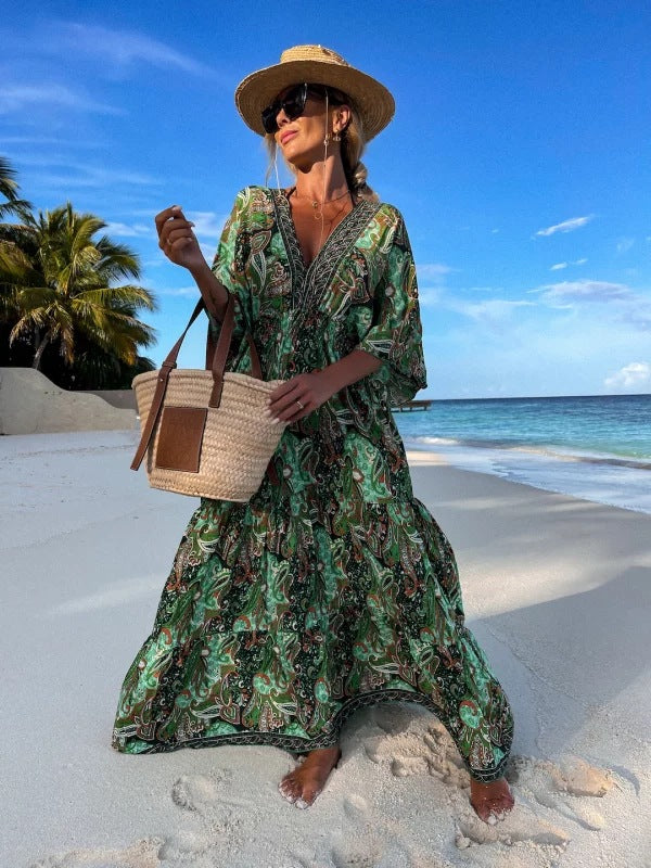 Dame Maxi-kjole med boho-inspireret mønster Stilla