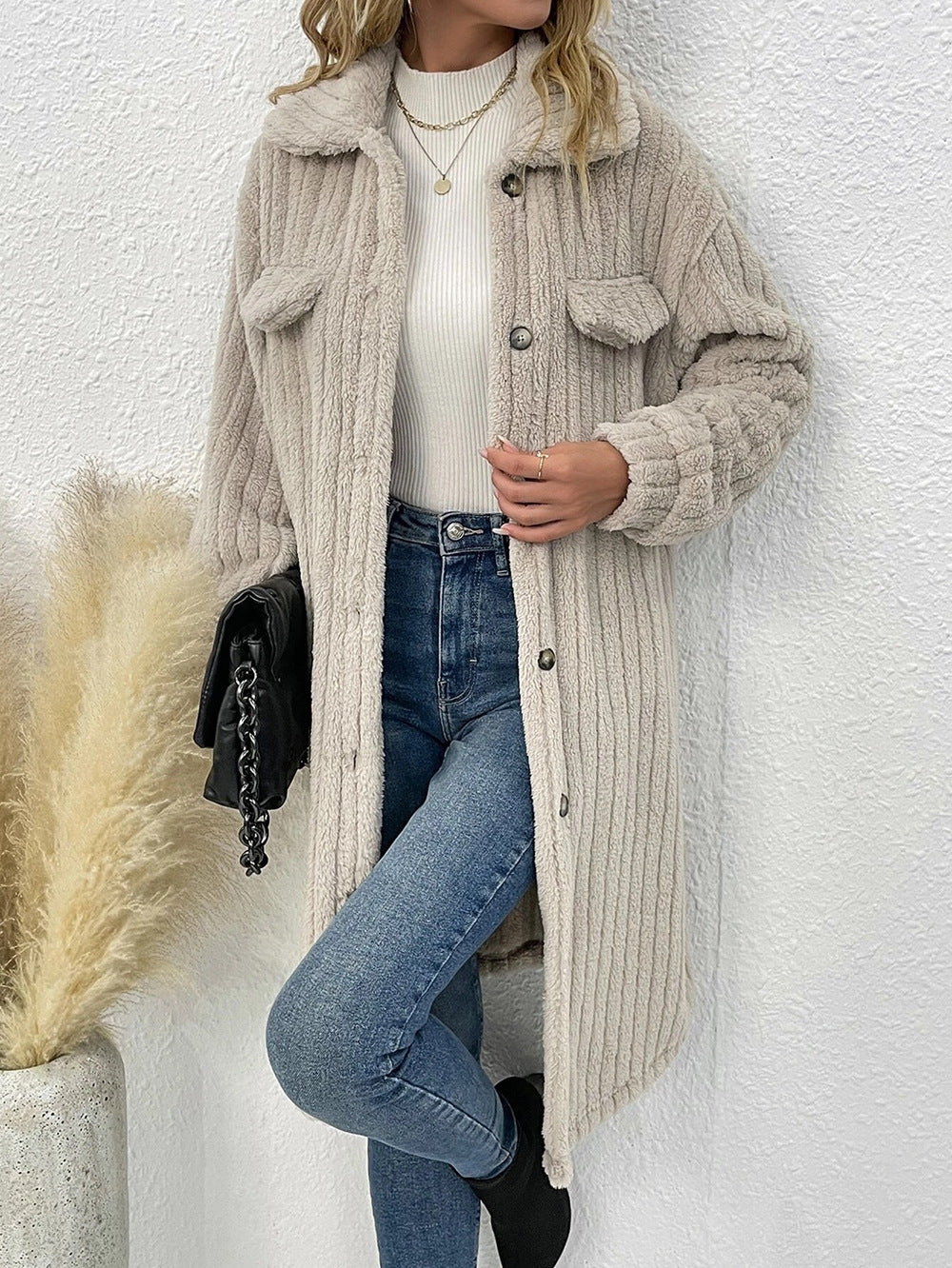 Dame afslappet oversized uldfrakke med struktureret design Stilla