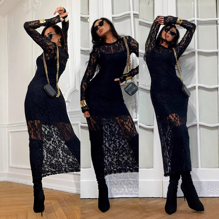 Dame Gennemsigtig Lace Bodycon Kjole Stilla
