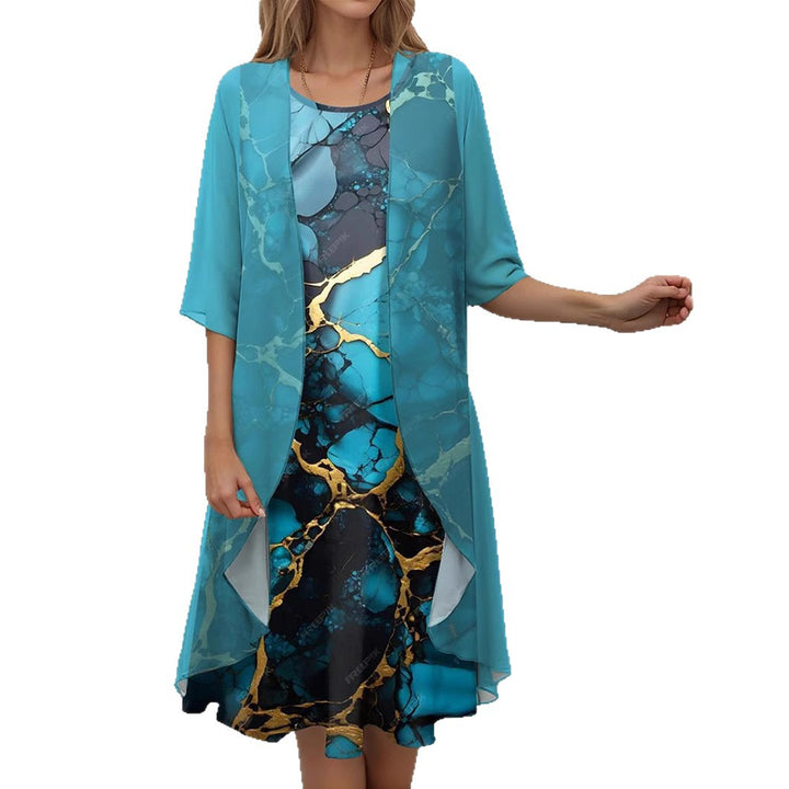 Dame elegant fritidskjole med asymmetrisk kant og floral design Stilla