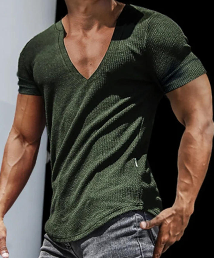Herrernes V-hals T-shirt med struktureret stof Stilla