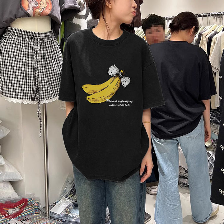 Dame T-shirt med kreativt bananmotiv og afslappet snit Stilla