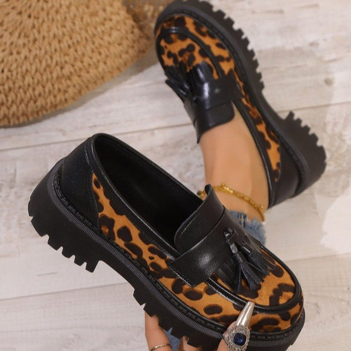 Dame Chunky Loafers med dygtigt dyremønster og fashionabelt frynse-detalje Stilla