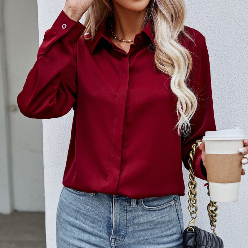 Dame elegant bluse lavet af højkvalitets satin med lange ærmer Stilla