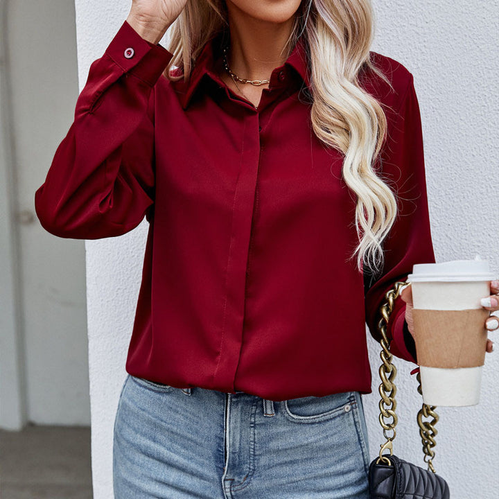 Dame elegant bluse lavet af højkvalitets satin med lange ærmer Stilla