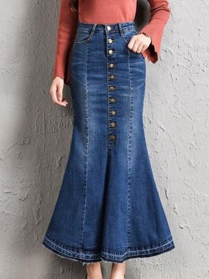 Dame udstillet jeans nederdel med knap liste Stilla