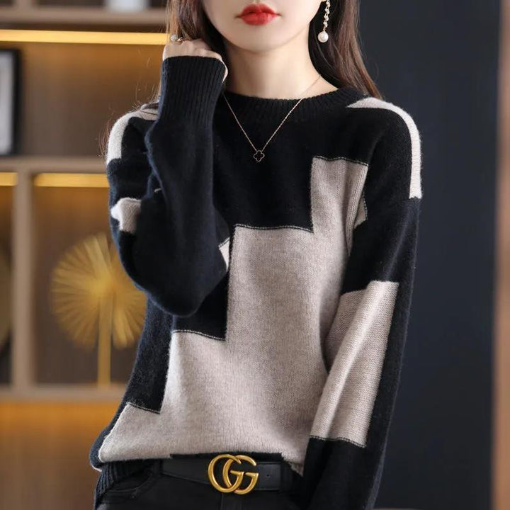 Dame mønstret strikket sweater med geometrisk design Stilla