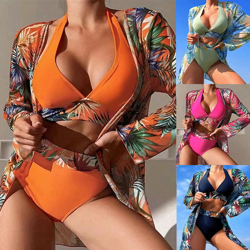 Dame Floral Trykt Bikini Sæt med Cover-Up Stilla