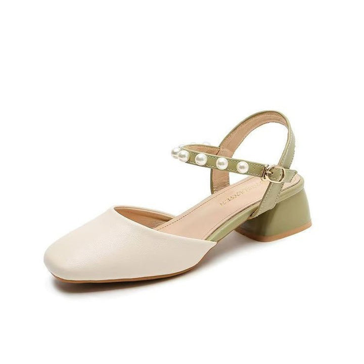 Dame Slingback-pumps med elegant perleapplikation og komfortabel blokhæl Stilla