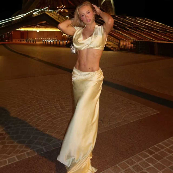 Damer Raffineret Crop Top og Maxi Skirt Sæt Skovae