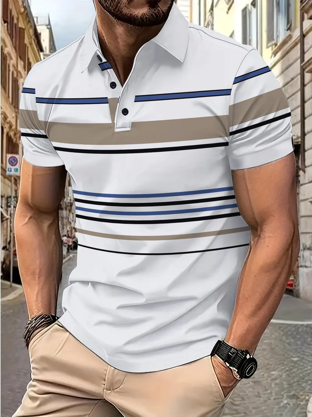 Herrer Polo shirt med stilfulde tværstriber og åndbar bomuldsblanding Stilla