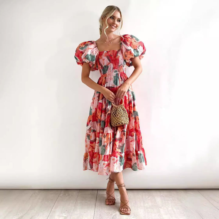 Dame Maxikjole med asymmetrisk snit og elastisk top Stilla