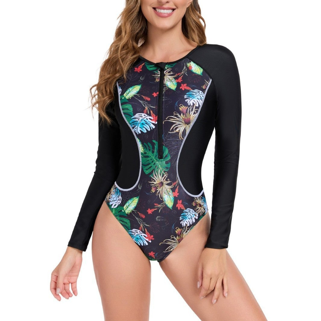 Dame Ét One Piece Badedragt med blomsterprint og lange ærmer Stilla