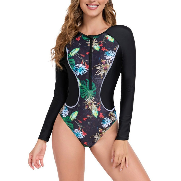 Dame Ét One Piece Badedragt med blomsterprint og lange ærmer Stilla