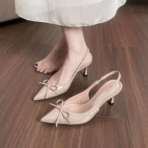Femme Spidse Tæer Slingback Hæle med Sløjfe Accent Stilla