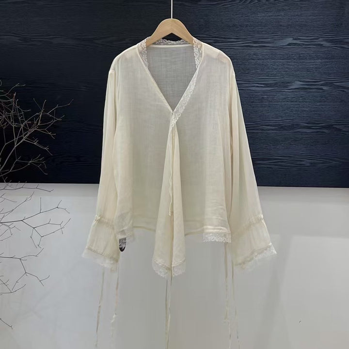 Femme Elegante Spidsbesat Let Bluse Stilla