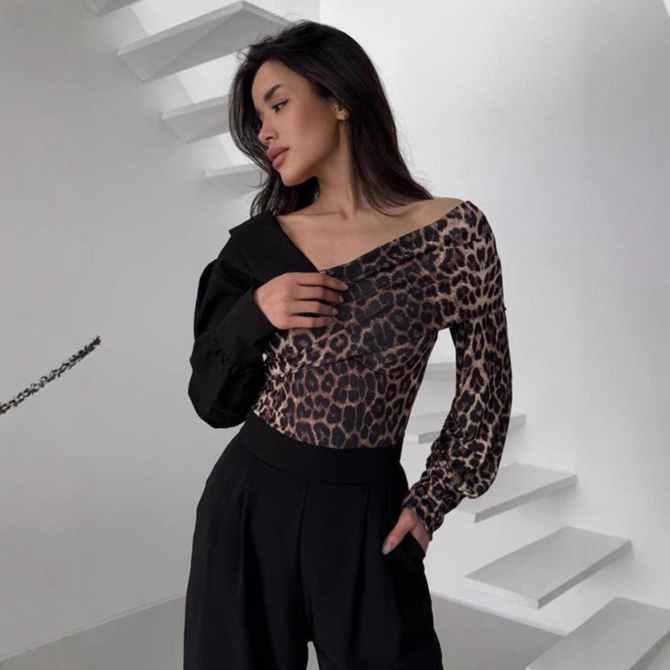 Dame Elegant off-the-shoulder top med dyremotiv Stilla