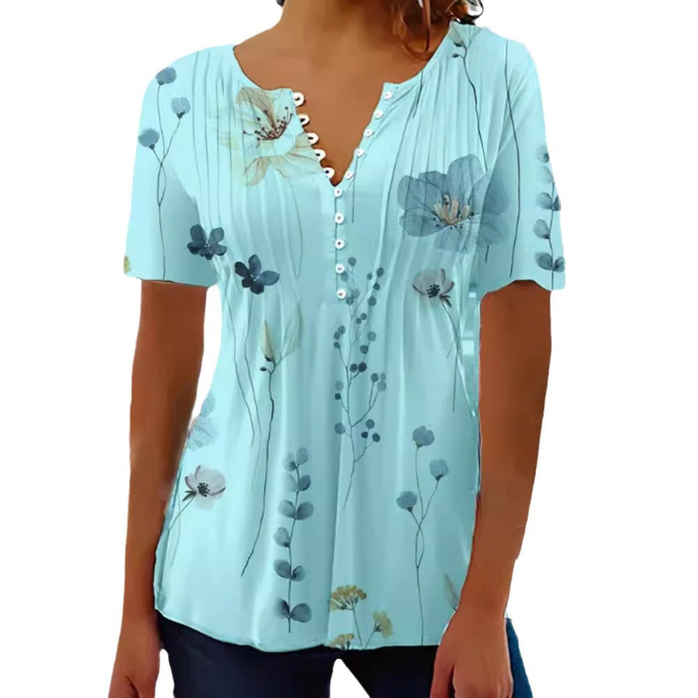 Dame kortærmet bluse med blomstret design Stilla