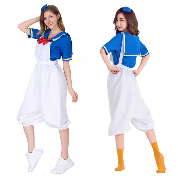 Dame kostume sæt i maritim stil med kaptajnhat og store overalls Stilla