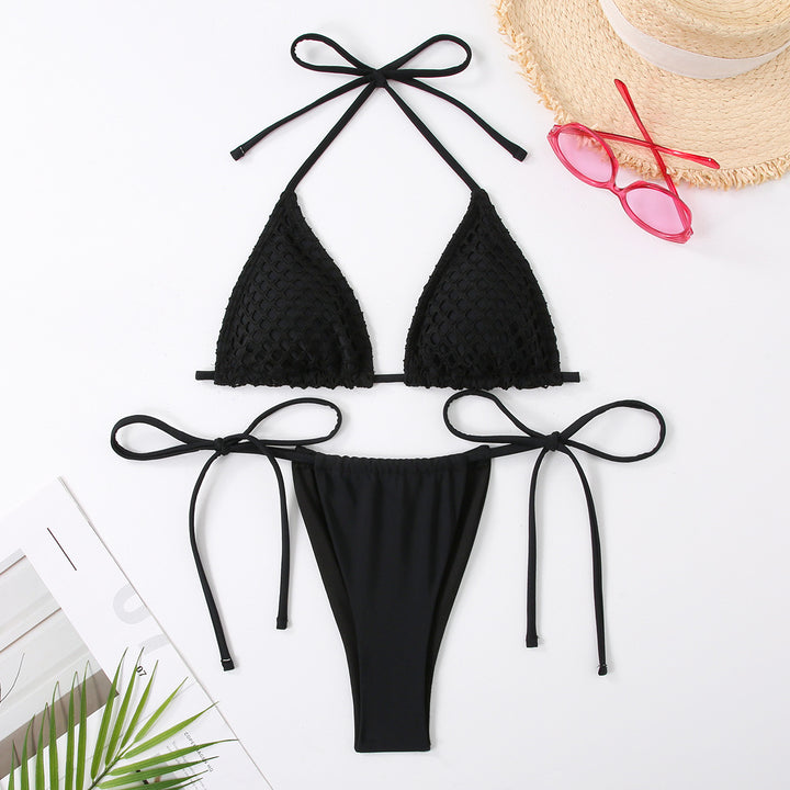 Dame Triangel-Bikini med raffinerede bindebånd og stiliseret netoverflade Stilla